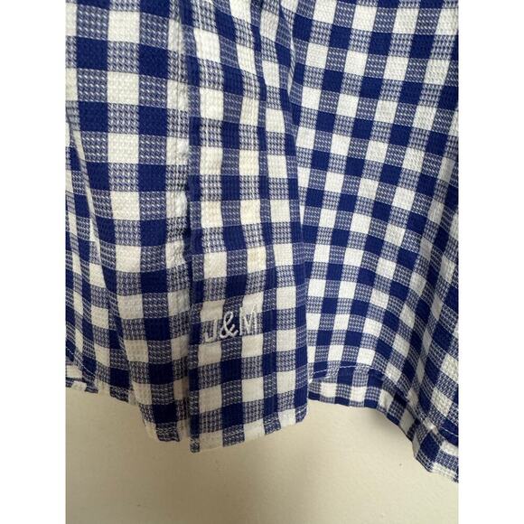 EUC Johnston Murphy Textured Cotton Dress Shirt Mens L Blue Check Plaid Button - Picture 4 of 11